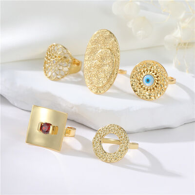 quality Hot Selling Brass Simple Design Women's Jewelry Rings 14K Gold Plated Zircon Multi Shape Adjustable Women's Ring factory