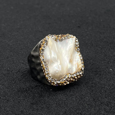 quality Hot Sale New 18K Gold Plated Baroque Natural Pearl Ring Pink Glitter Stone Finger Ring Jewelry for Women factory