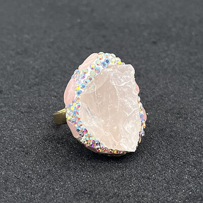 quality Hot Sale New 18K Gold Plated Baroque Natural Pearl Ring Pink Glitter Stone Finger Ring Jewelry for Women factory