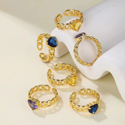 quality Factory Trendy Finger Rings 14K Gold Plated Adjustable Cuban Chain  Micro Set Heart Zircon Opening Ring factory