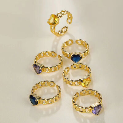 quality Factory Trendy Finger Rings 14K Gold Plated Adjustable Cuban Chain  Micro Set Heart Zircon Opening Ring factory