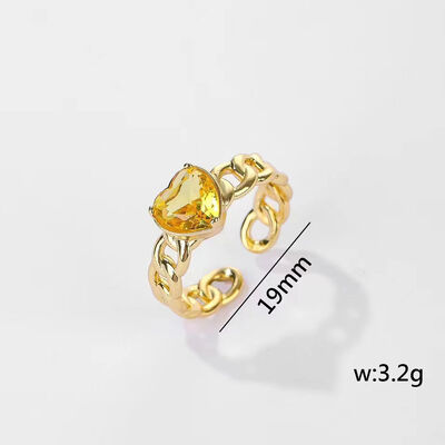 quality Factory Trendy Finger Rings 14K Gold Plated Adjustable Cuban Chain  Micro Set Heart Zircon Opening Ring factory