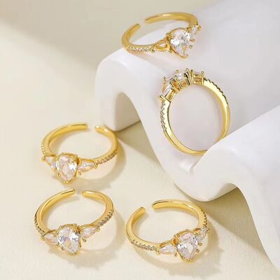 quality Jiexing Trendy Finger Rings Wholesale 14K Gold Plated Adjustable Shinny Zircon Micro Set Drop Shape Opening Ring factory