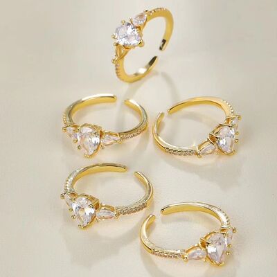 quality Jiexing Trendy Finger Rings Wholesale 14K Gold Plated Adjustable Shinny Zircon Micro Set Drop Shape Opening Ring factory