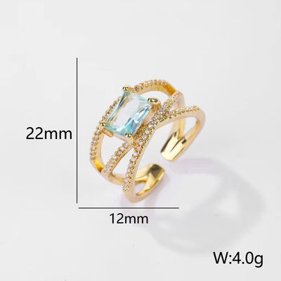 quality Jiexing Trendy Finger Rings 14K Gold Plated Adjustable Blue Hollow Zircon Finger Ring Women Jewelry factory