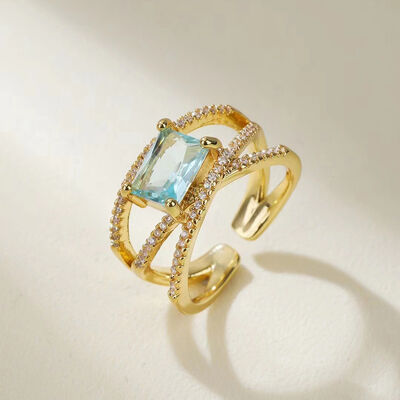 quality Jiexing Trendy Finger Rings 14K Gold Plated Adjustable Blue Hollow Zircon Finger Ring Women Jewelry factory