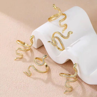 quality Factory Lovely Trendy Finger Rings 14K Gold Plated Adjustable Fashion Micro Set Zircon Snake Opening Ring factory