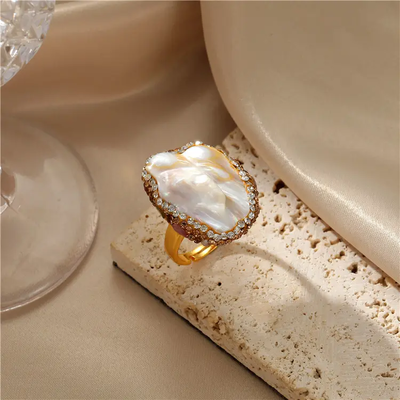 quality Hot Sale New 14K Gold Plated Baroque Natural Pearl Ring Finger Ring Jewelry for Women factory
