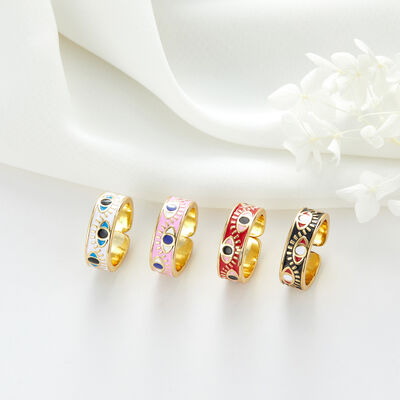 quality Factory Wholesale Price Enamel Pink Evil Eye 14K Gold Plated Rings Adjustable Wholesale factory