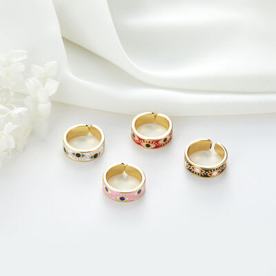 quality Factory Wholesale Price Enamel Pink Evil Eye 14K Gold Plated Rings Adjustable Wholesale factory