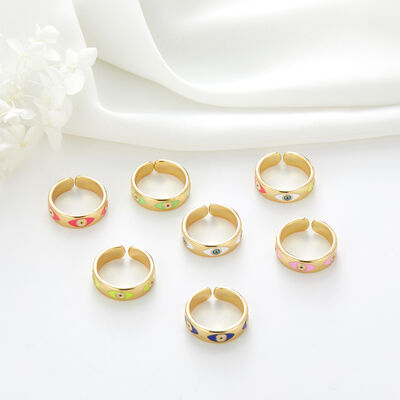 quality Fashion 14k Adjustable for Women Color Enamel Dainty Turkish Evil Eye Ring Colorful Gold Plated factory