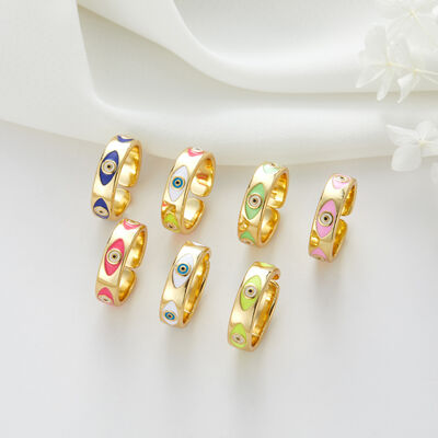 quality Fashion 14k Adjustable for Women Color Enamel Dainty Turkish Evil Eye Ring Colorful Gold Plated factory