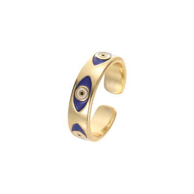 quality Fashion 14k Adjustable for Women Color Enamel Dainty Turkish Evil Eye Ring Colorful Gold Plated factory