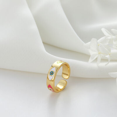 quality Fashion 14k Adjustable for Women Color Enamel Dainty Turkish Evil Eye Ring Colorful Gold Plated factory