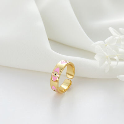 quality Fashion 14k Adjustable for Women Color Enamel Dainty Turkish Evil Eye Ring Colorful Gold Plated factory