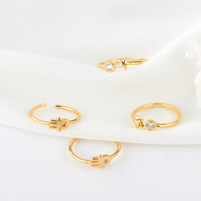quality Simple Brass Micro-set Zircon 14K Gold Plated Hamsa Hand Star Shape Adjustable FashionJewelry Ring factory