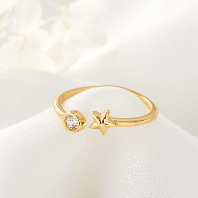 quality Simple Brass Micro-set Zircon 14K Gold Plated Hamsa Hand Star Shape Adjustable FashionJewelry Ring factory