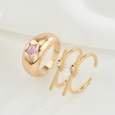 quality Trendy New Design Women 14K Gold Plated Smooth Chunky Pink Star Cubic Zirconia Diamond Evil Eye Ring factory