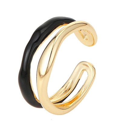 quality Fashion 14K Gold Plated Adjustable Ring With Geometric Enamel Black and White Women's Open Jewelry Rings factory