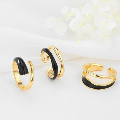 quality Fashion 14K Gold Plated Adjustable Ring With Geometric Enamel Black and White Women's Open Jewelry Rings factory