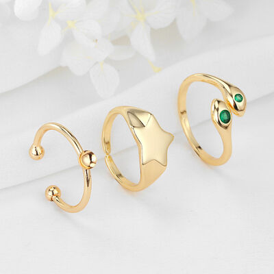 quality Fashion 14K Gold Plated Adjustable Ring With Star Shaped Zircon Double Head Snake Shaped Beads Women's Jewelry Ring factory