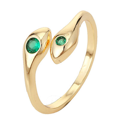 quality Fashion 14K Gold Plated Adjustable Ring With Star Shaped Zircon Double Head Snake Shaped Beads Women's Jewelry Ring factory