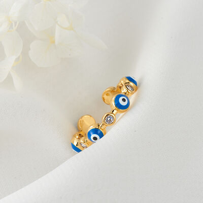 quality Fashion Jewelry 14K Gold Plated Evil Eye Enamel Ring for Women Adjustable Turkish Evil Eyes Rings factory