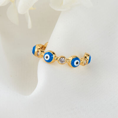 quality Fashion Jewelry 14K Gold Plated Evil Eye Enamel Ring for Women Adjustable Turkish Evil Eyes Rings factory