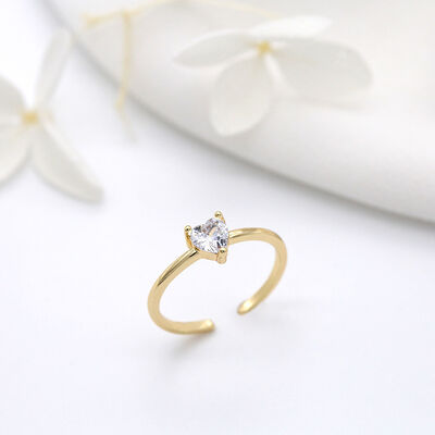 quality Fashionable Design 14K Gold Plated Zircon Heart Shaped Ppen Adjustable Ring Simple Ring Jewelry factory