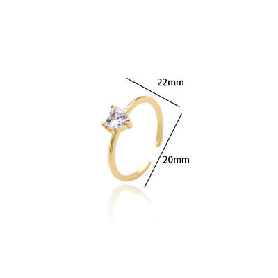 quality Fashionable Design 14K Gold Plated Zircon Heart Shaped Ppen Adjustable Ring Simple Ring Jewelry factory