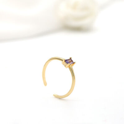 quality Wholesale 14K Gold Plated Rectangle Shape Inlaid Purple Zircon Open Adjustable Jewelry Ring factory