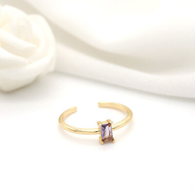 quality Wholesale 14K Gold Plated Rectangle Shape Inlaid Purple Zircon Open Adjustable Jewelry Ring factory