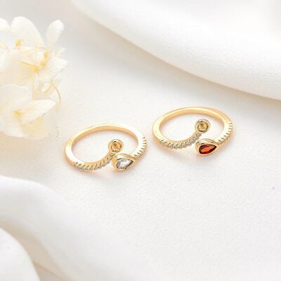 quality Wholesale 14K Gold Plated Inlaid Red White Zircon Can Match Pearls Open Adjustable Ring for Women factory