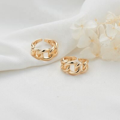 quality Brass Simple Design 14K Gold Plated Multi Shape Adjustable Ring factory