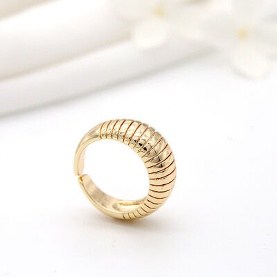 quality Fashion Design Adjustable Jewelry Ring 14K Gold Plated Straight Line Pattern Large Cow Horn Circular Opening Ring factory