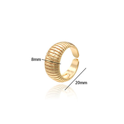 quality Fashion Design Adjustable Jewelry Ring 14K Gold Plated Straight Line Pattern Large Cow Horn Circular Opening Ring factory