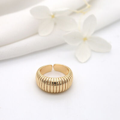 quality Fashion Design Adjustable Jewelry Ring 14K Gold Plated Straight Line Pattern Large Cow Horn Circular Opening Ring factory