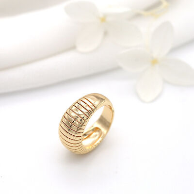 quality Fashion Design Adjustable Jewelry Ring 14K Gold Plated Straight Line Pattern Large Cow Horn Circular Opening Ring factory
