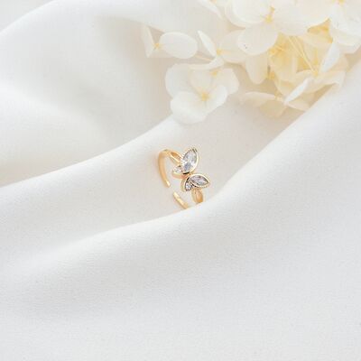quality 14K Gold Plated Zircon Inlaid Fashion Design Butterfly Shaped Open Adjustable Ring Women's Jewelry factory