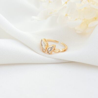 quality 14K Gold Plated Zircon Inlaid Fashion Design Butterfly Shaped Open Adjustable Ring Women's Jewelry factory