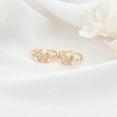 quality 14K Gold Plated Zircon Inlaid Fashion Design Butterfly Shaped Open Adjustable Ring Women's Jewelry factory