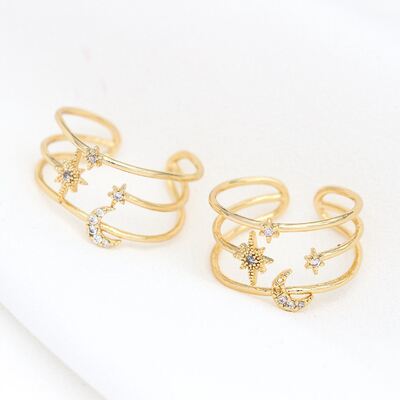 quality Fashion Design 14K Gold Plated Jewelry Ring Inlaid With Zircon Star Moon Open Adjustable Women's Ring factory