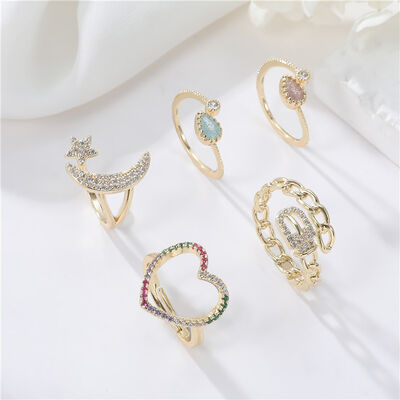quality Jiexing Trendy Finger Rings 14K Gold Plated Adjustable Fashion OL Color Zirconia Minimalist Love Belt Opening Ring factory