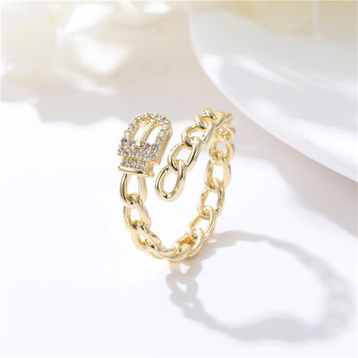 quality Jiexing Trendy Finger Rings 14K Gold Plated Adjustable Fashion OL Color Zirconia Minimalist Love Belt Opening Ring factory