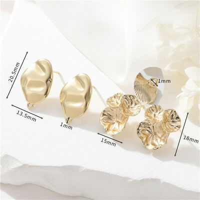 quality Wholesale Simple Stud Earrings Women Trendy Uneven Lotus Leaf Earrings Brass 14K Gold Plated Classic S925 Silver Needle Earring factory