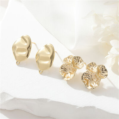 quality Wholesale Simple Stud Earrings Women Trendy Uneven Lotus Leaf Earrings Brass 14K Gold Plated Classic S925 Silver Needle Earring factory