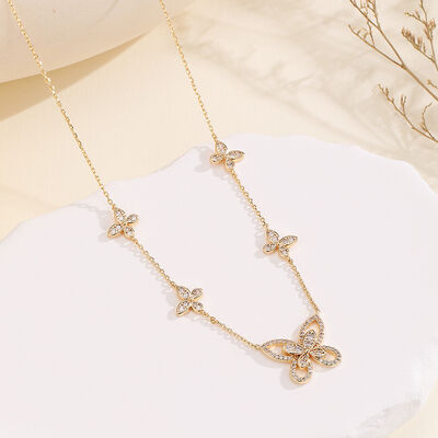 quality Hot Selling Fashion Gold Plated European American Light Luxury Butterfly Inlaid Diamond Pendant Necklace Zircon Collarbone Chain factory