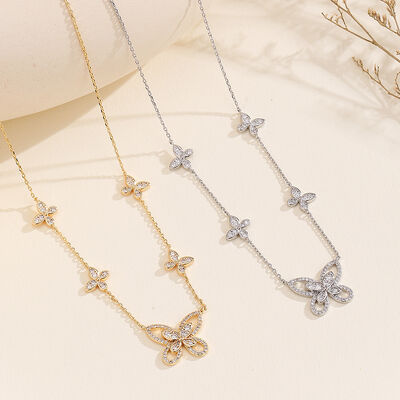 quality Hot Selling Fashion Gold Plated European American Light Luxury Butterfly Inlaid Diamond Pendant Necklace Zircon Collarbone Chain factory
