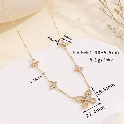 quality Hot Selling Fashion Gold Plated European American Light Luxury Butterfly Inlaid Diamond Pendant Necklace Zircon Collarbone Chain factory