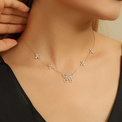 quality Hot Selling Fashion Gold Plated European American Light Luxury Butterfly Inlaid Diamond Pendant Necklace Zircon Collarbone Chain factory